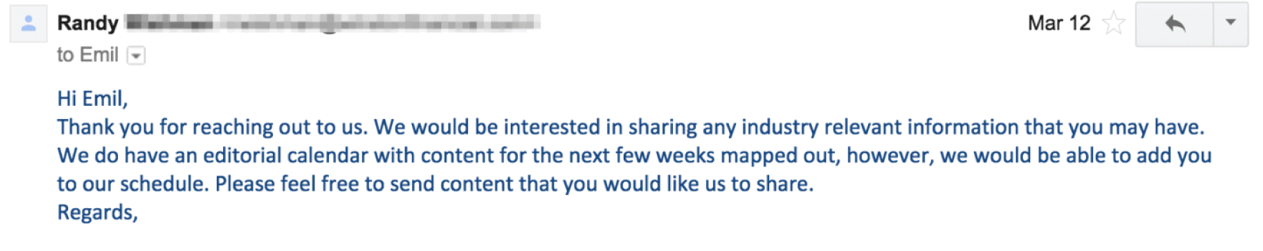 Emil – Outreach message response Emil – Outreach message response