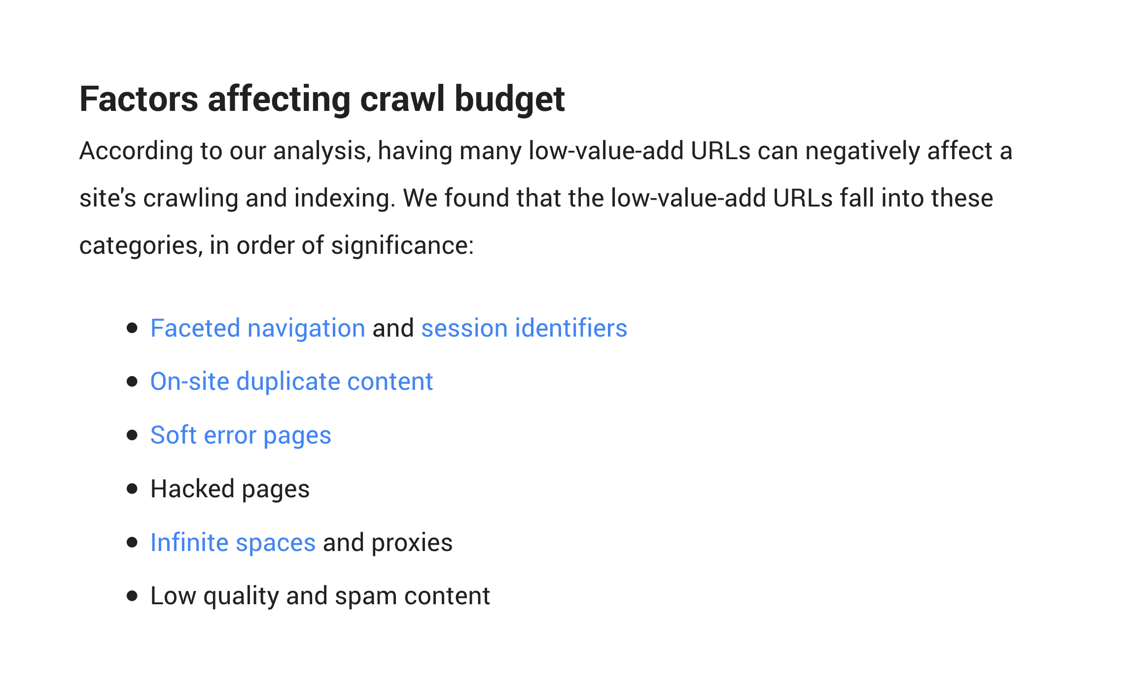 Factors affecting crawl budget Factors affecting crawl budget