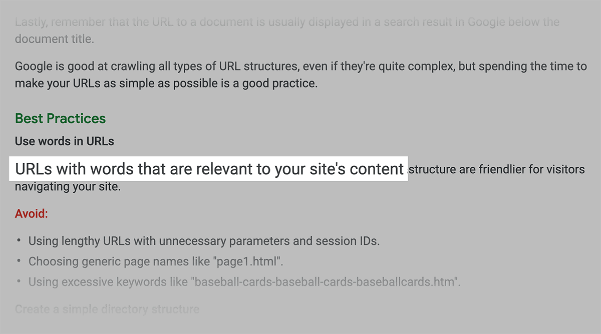 Google recommends using URLs with words relevant to site’s content Google recommends using URLs with words relevant to site's content