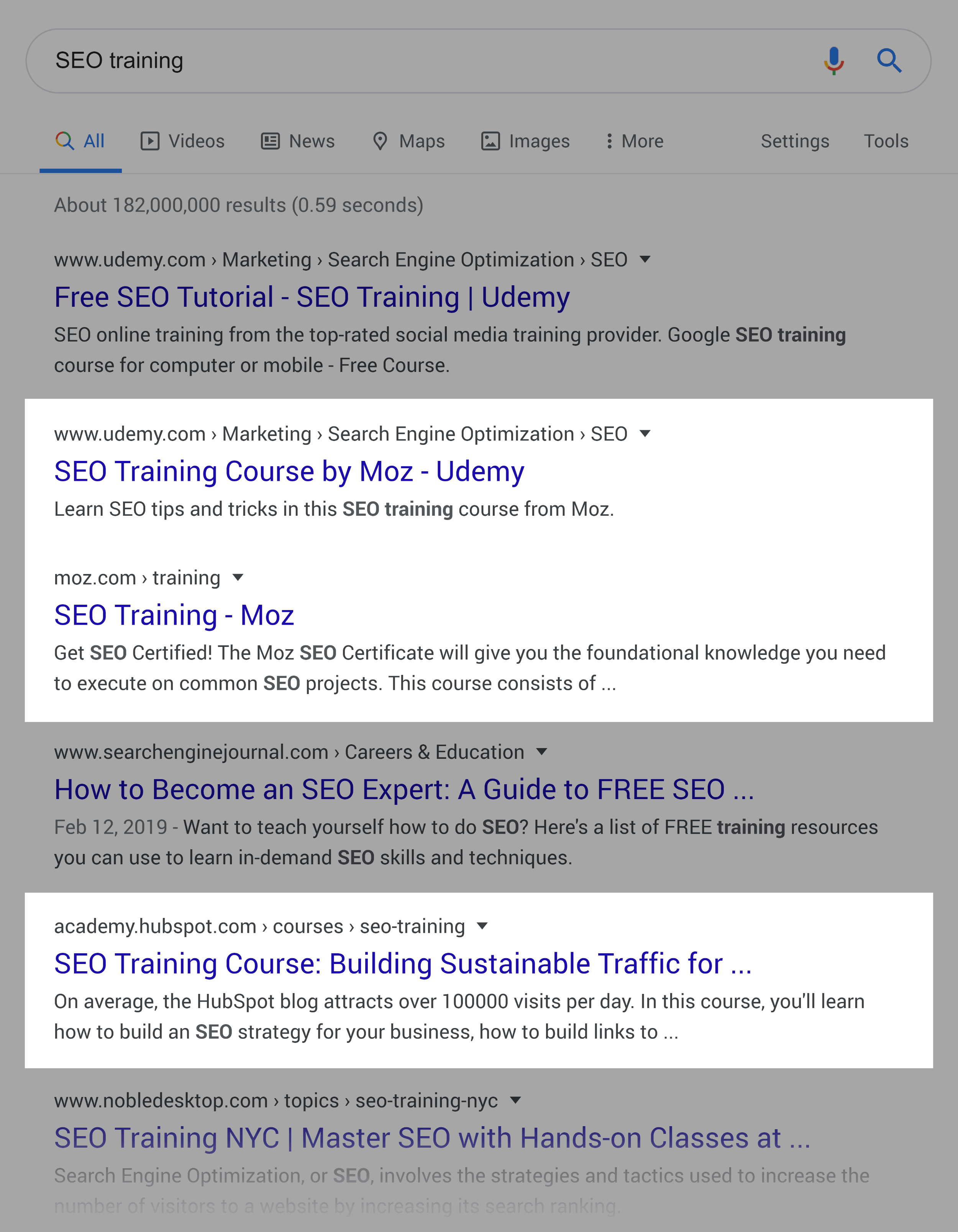 SEO Training Landing Pages In SERP SEO Training Landing Pages In SERP