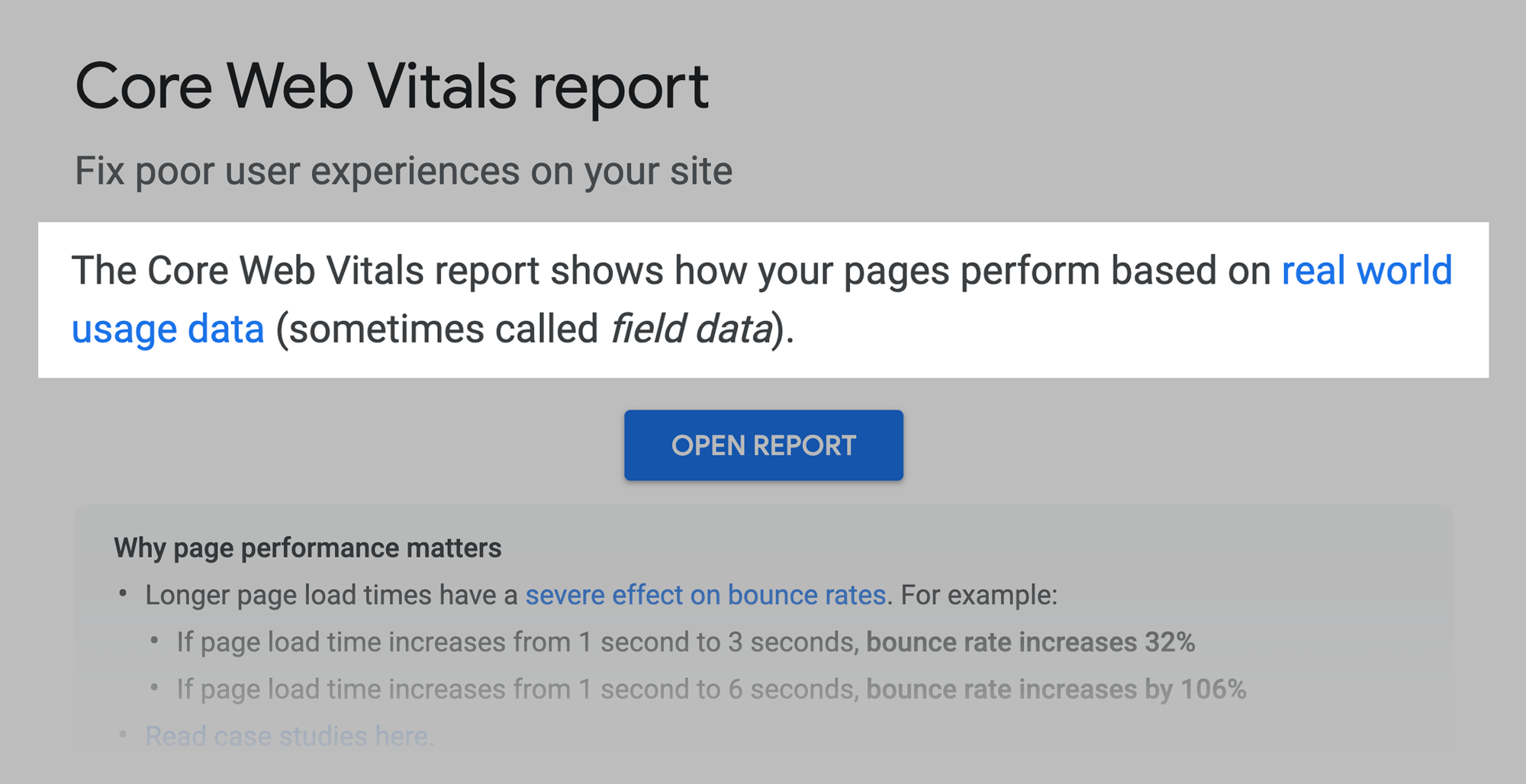 Google – Core web vitals report Google – Core web vitals report
