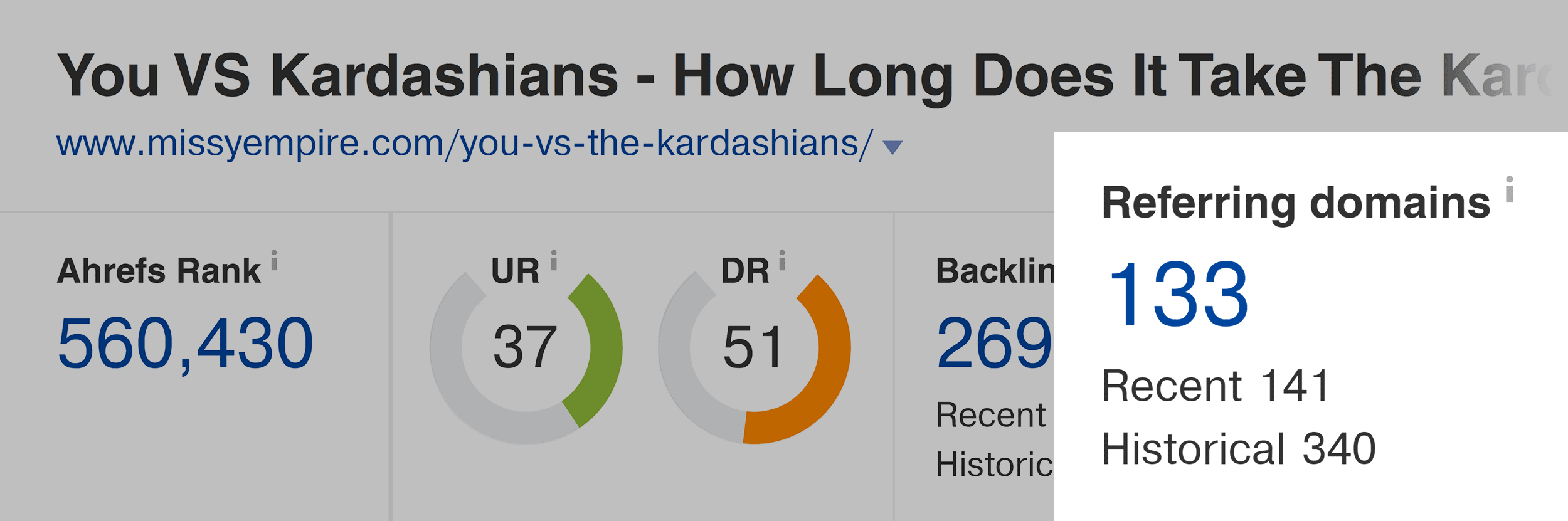 Ahrefs – Missyempire – You VS Kardashians – Referring domains Ahrefs – Missyempire – You VS Kardashians – Referring domains