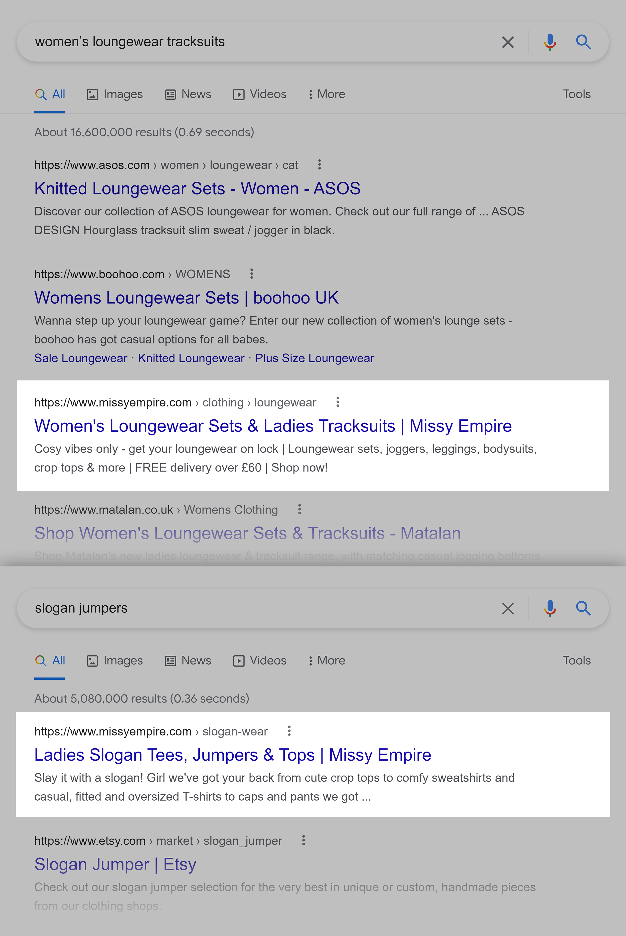 Google SERP – Missy Empire Google SERP – Missy Empire