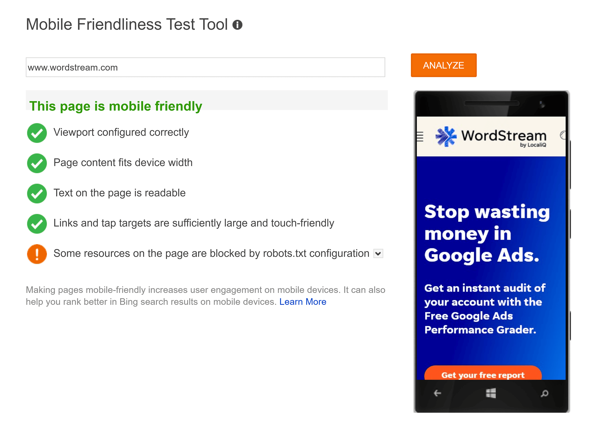 Bing – Mobile Friendliness Tool Bing – Mobile Friendliness Tool