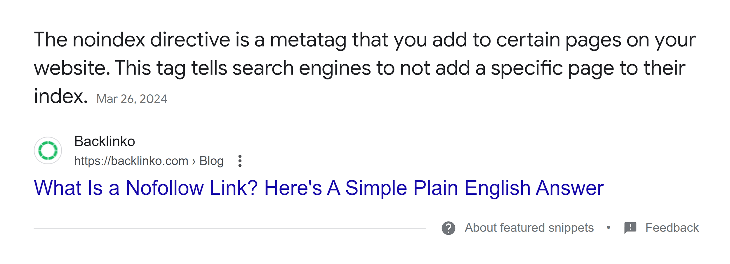 Google SERP – Nofollow link Google SERP – Nofollow link