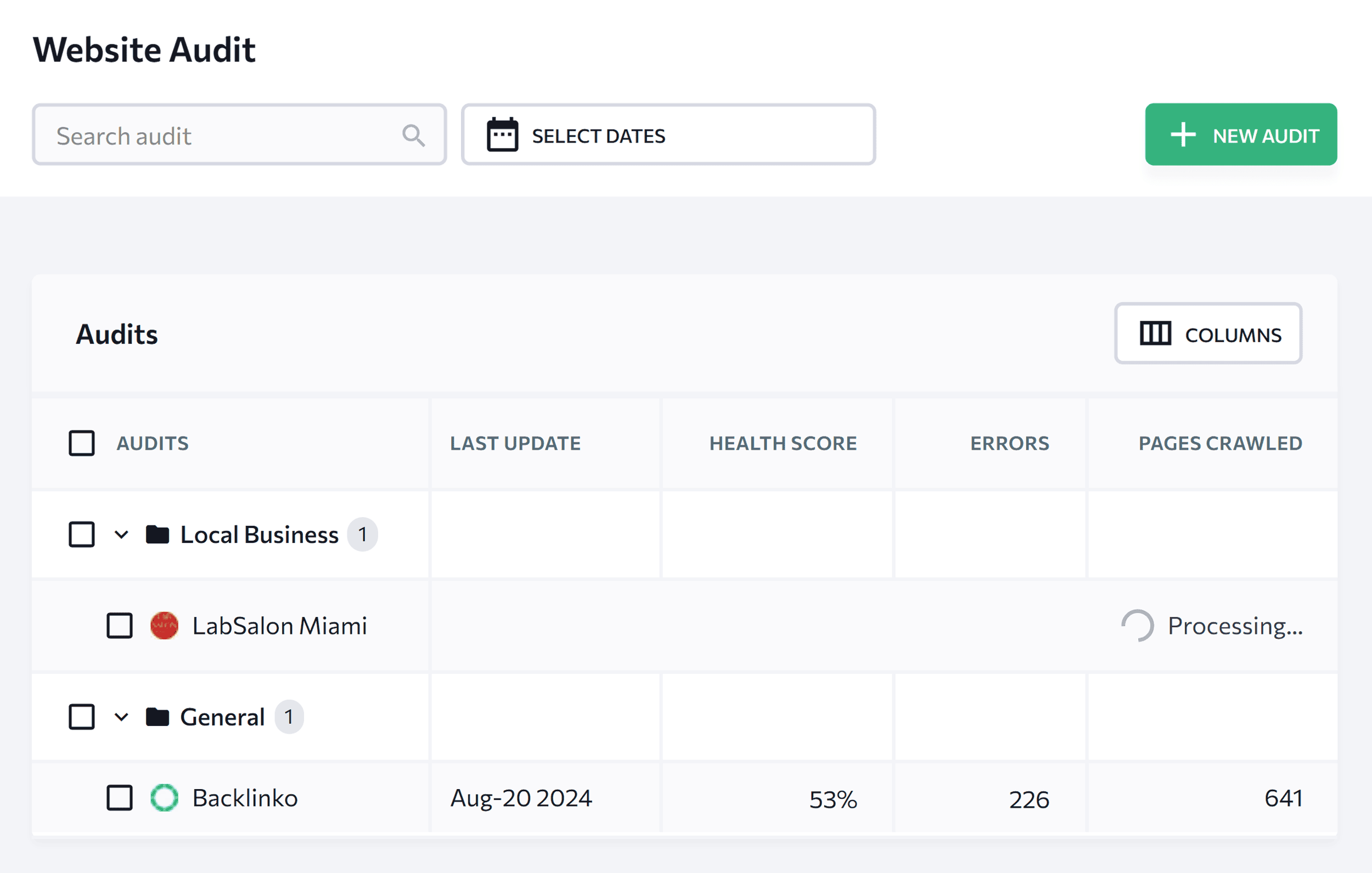 SE Ranking – Audits list SE Ranking – Audits list