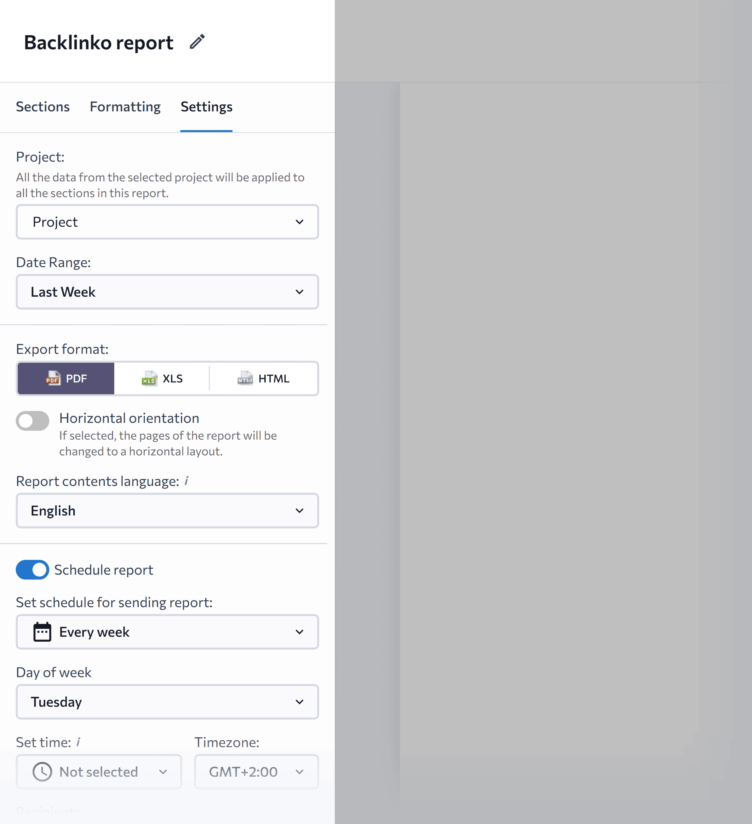 SE Ranking – Report – Settings SE Ranking – Report – Settings