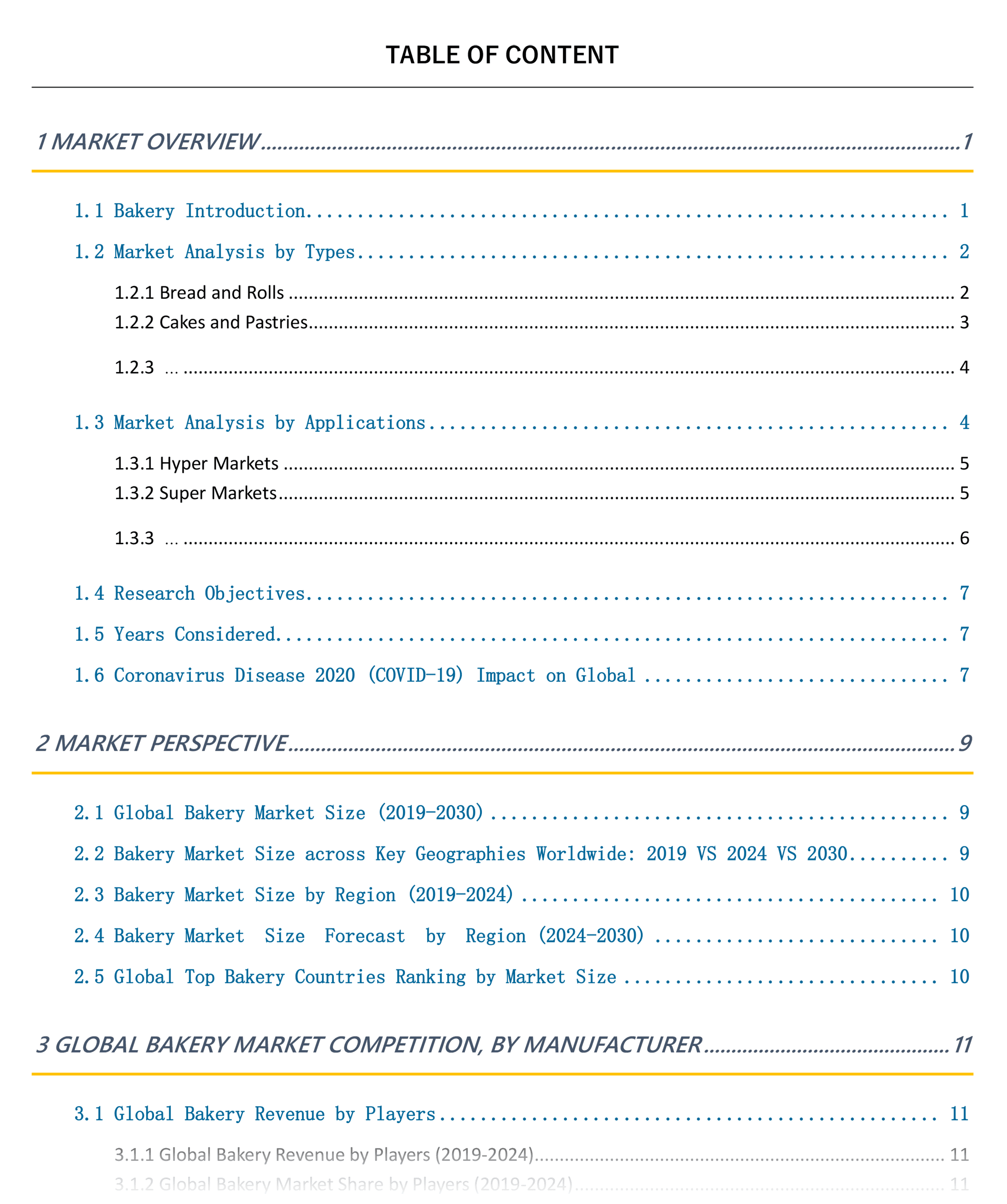 Global Bakery Industry Research Report – Table of content Global Bakery Industry Research Report – Table of content