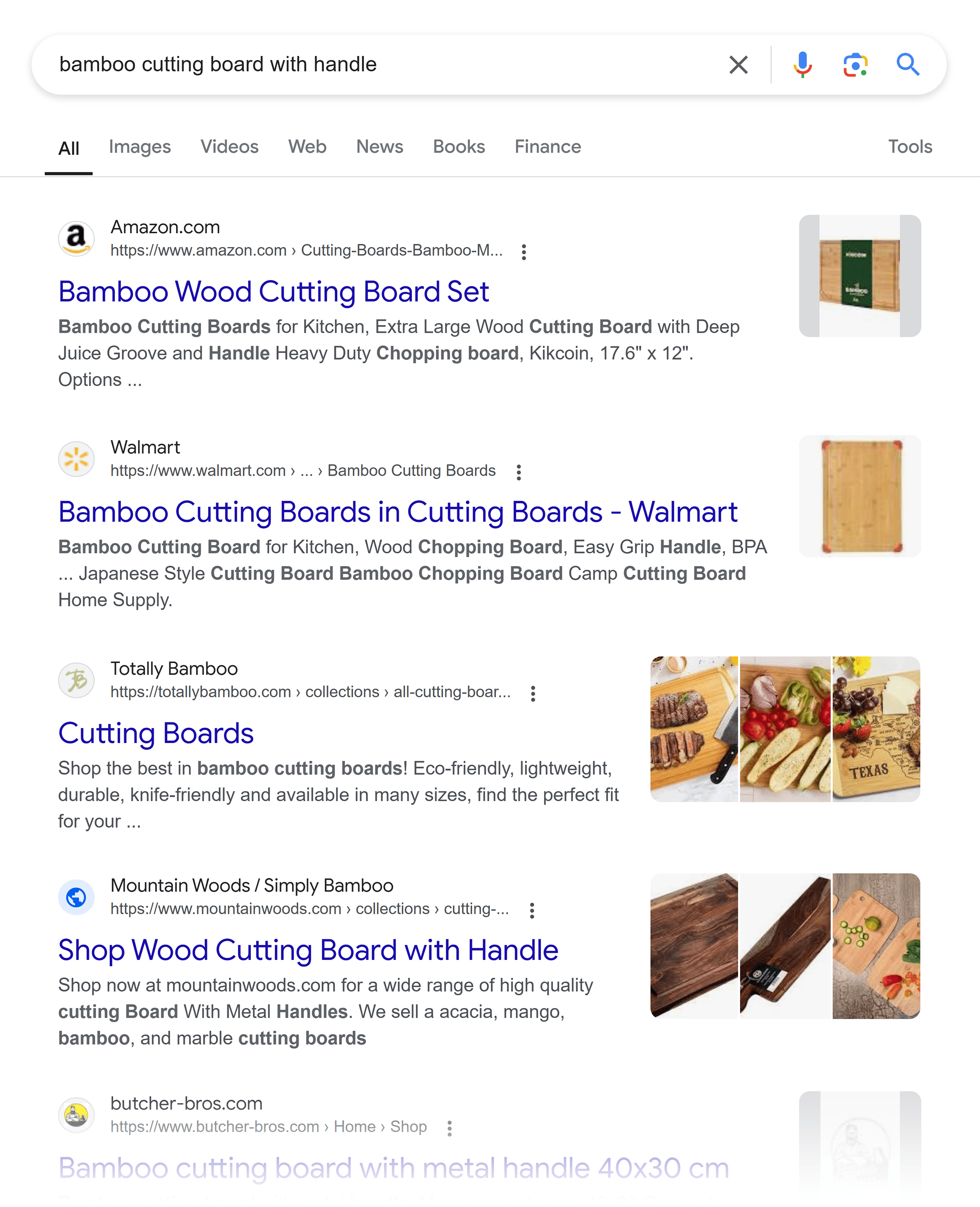 Google SERP – Bamboo cutting board with handle