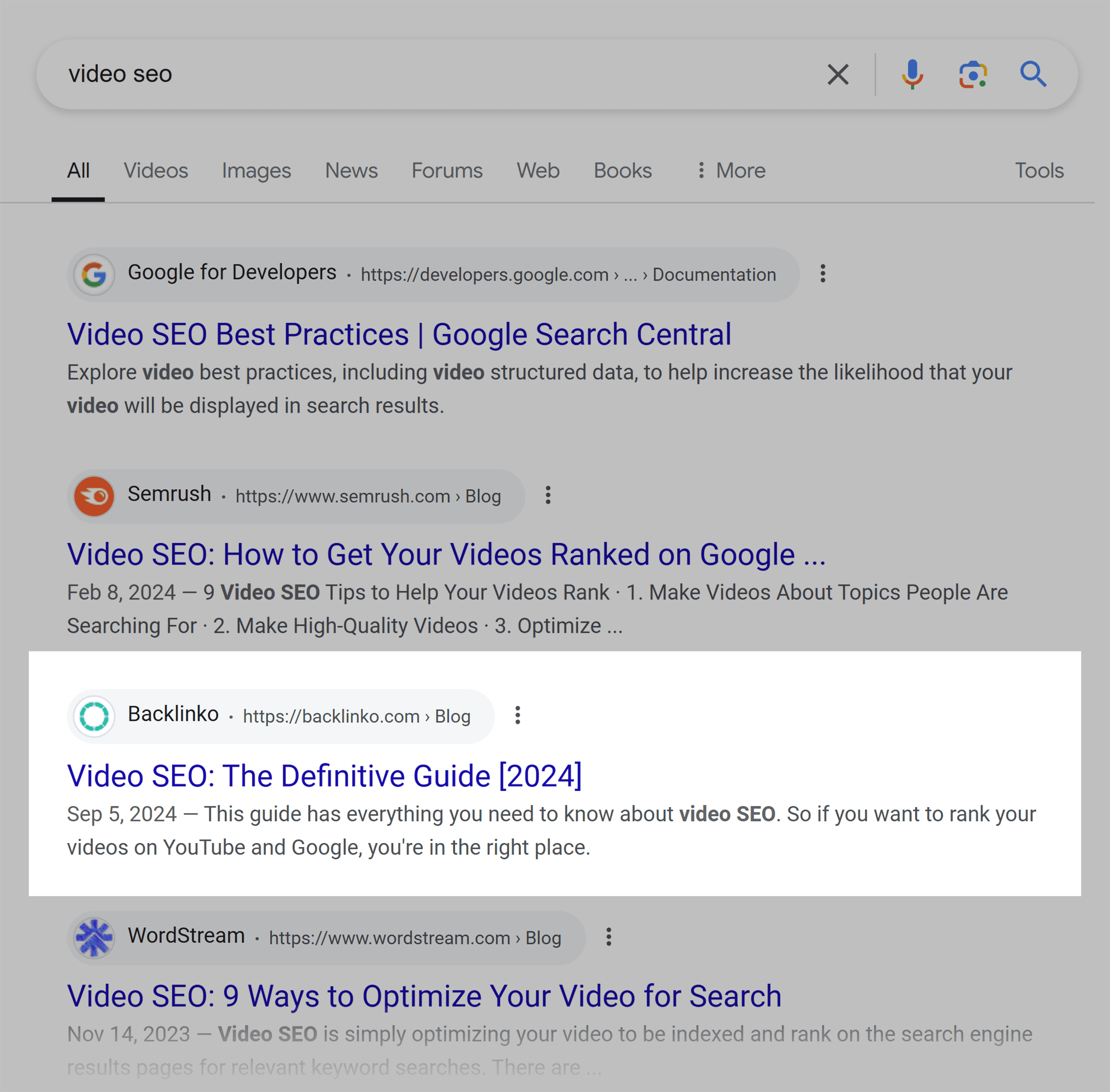Google SERP – Video SEO Google SERP – Video SEO