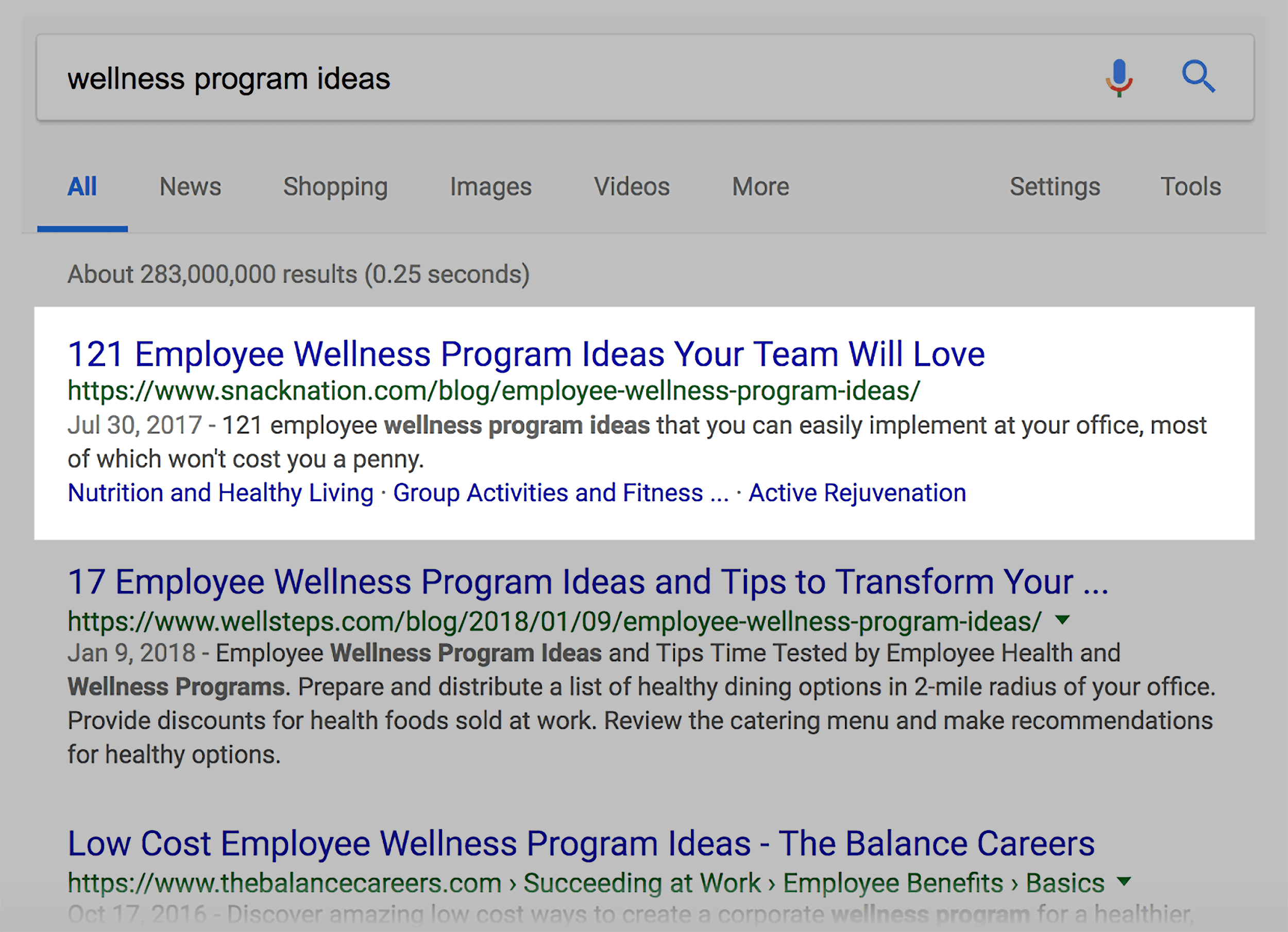 Google SERP – Wellness program ideas Google SERP – Wellness program ideas