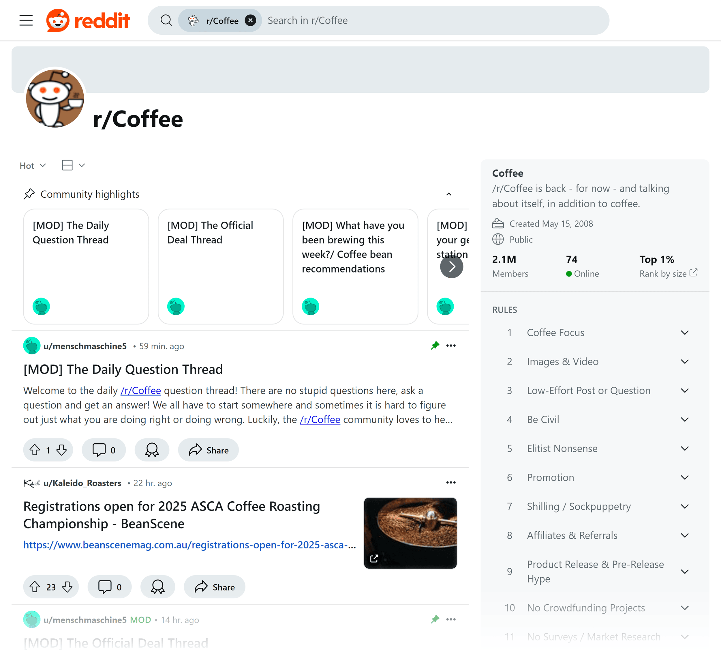 Reddit – Coffee subreddit