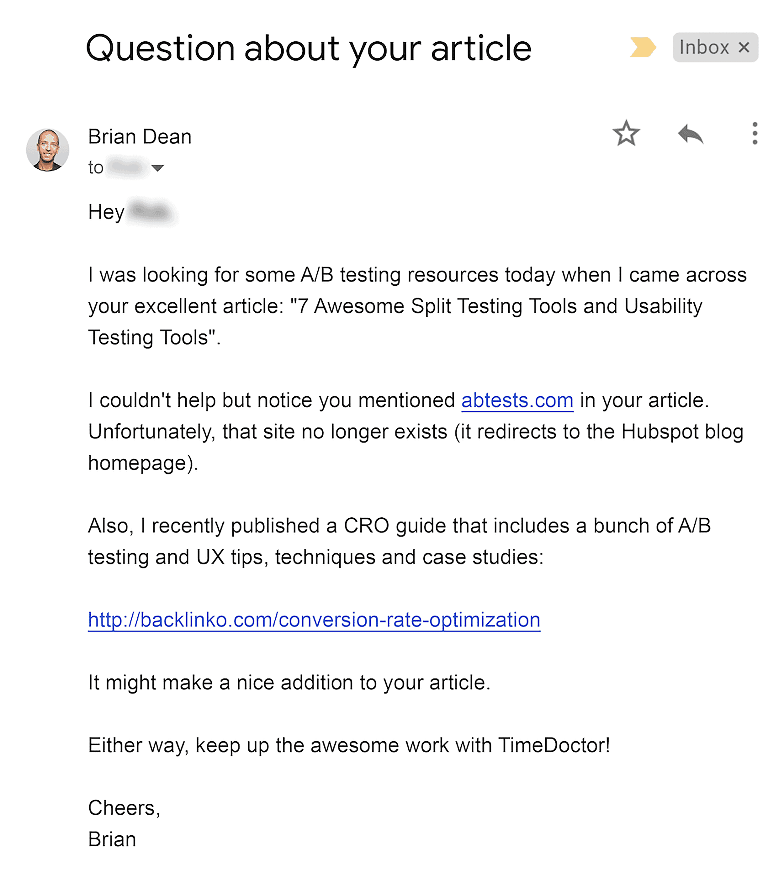 TimeDoctor – Outreach email TimeDoctor – Outreach email