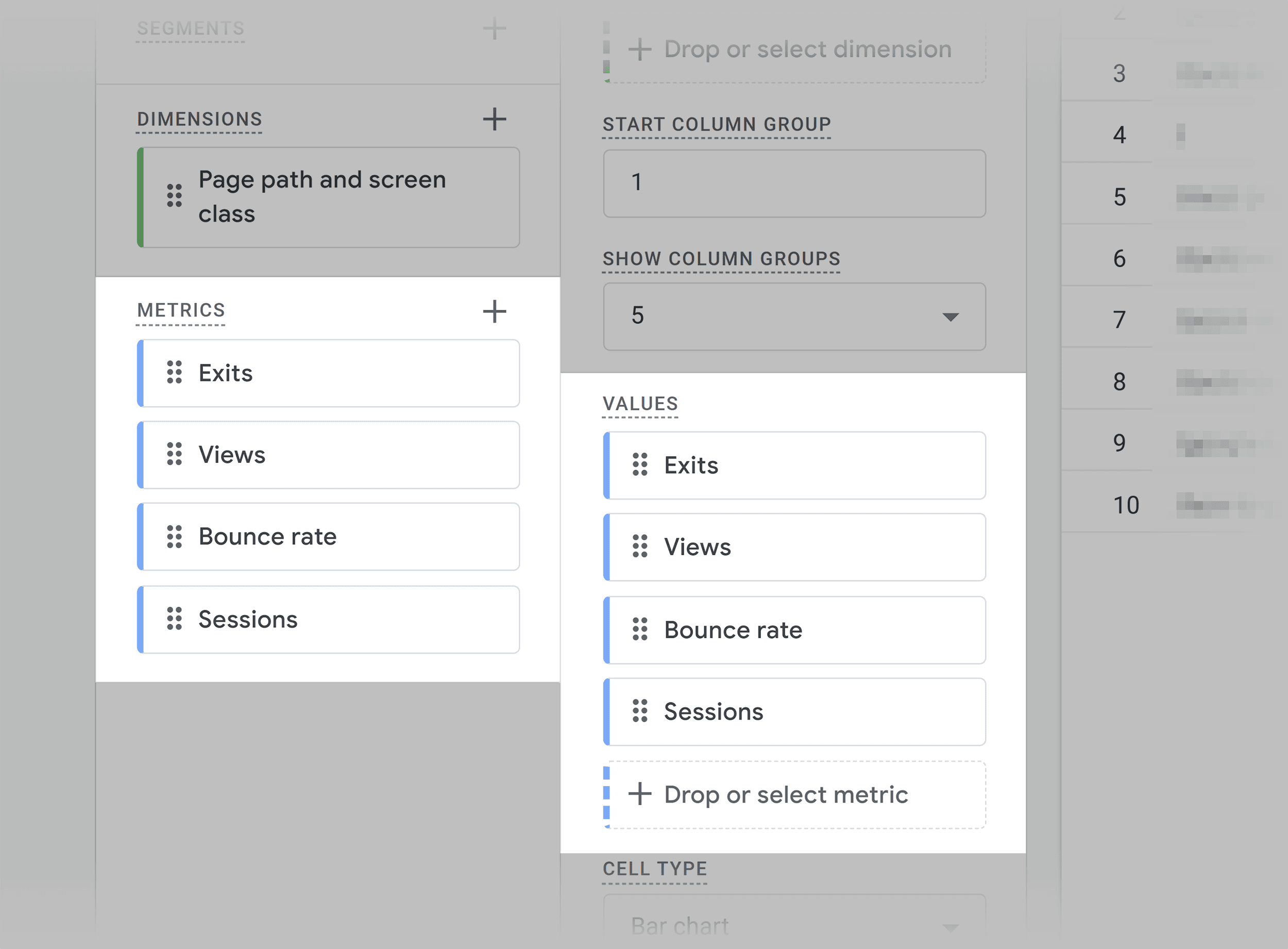 GA – Blank exploration – Metrics to values GA – Blank exploration – Metrics to values