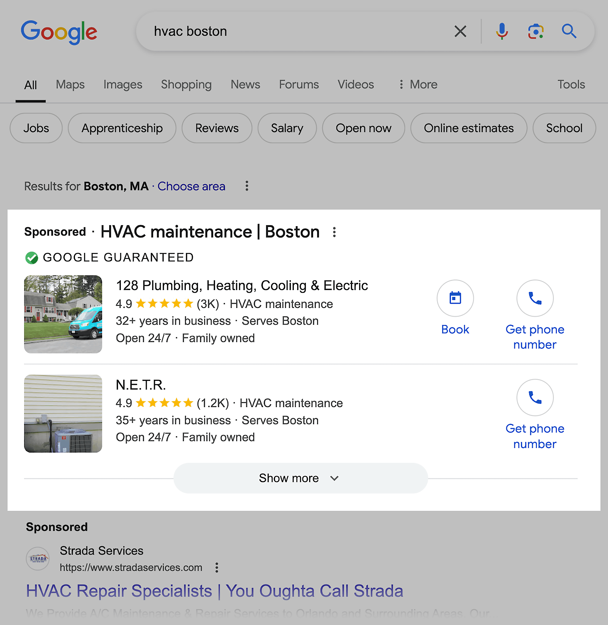 Google SERP – HVAC Boston – Local services ads Google SERP – HVAC Boston – Local services ads