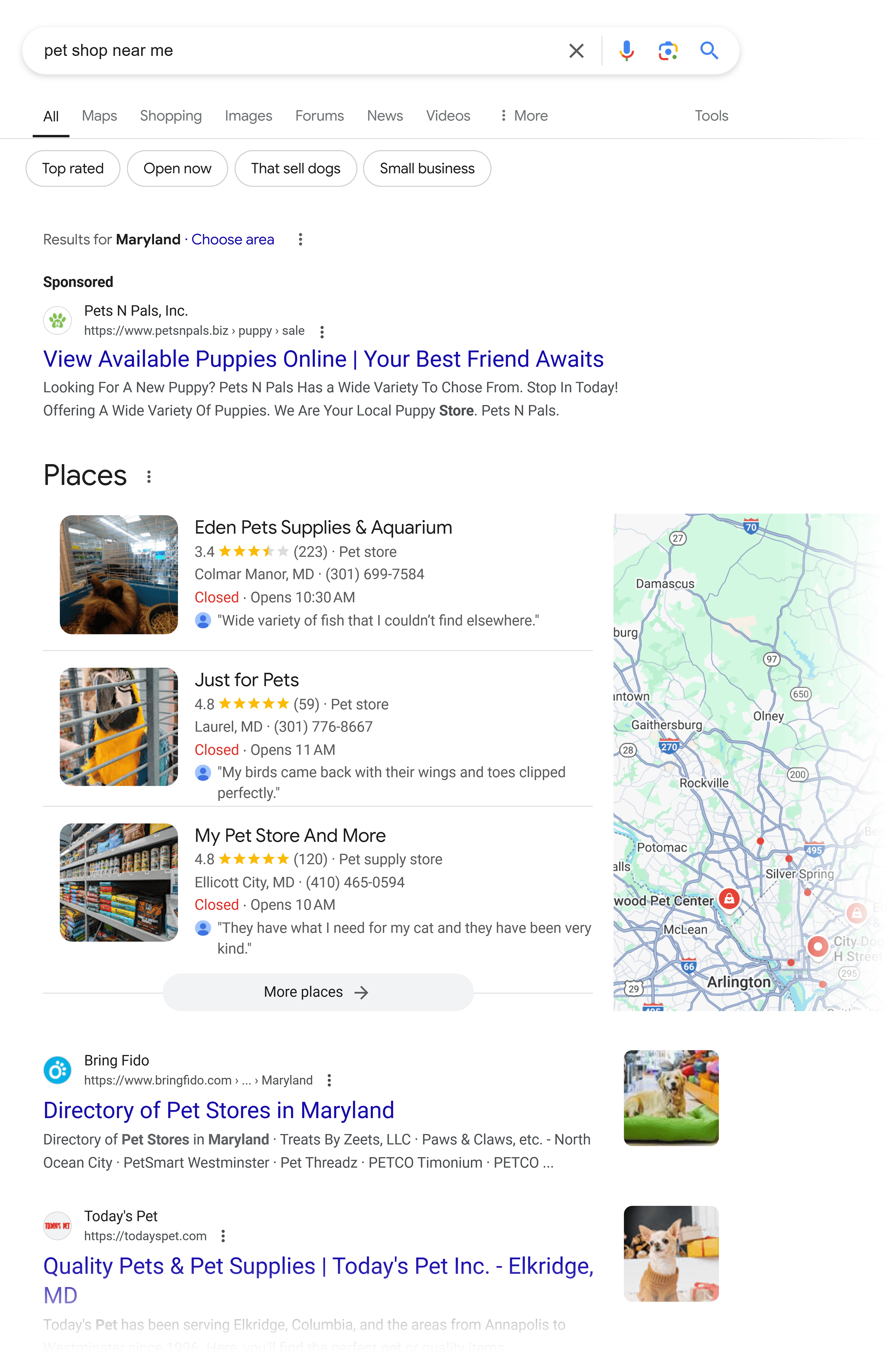 Google SERP – Pet shop near me Google SERP – Pet shop near me