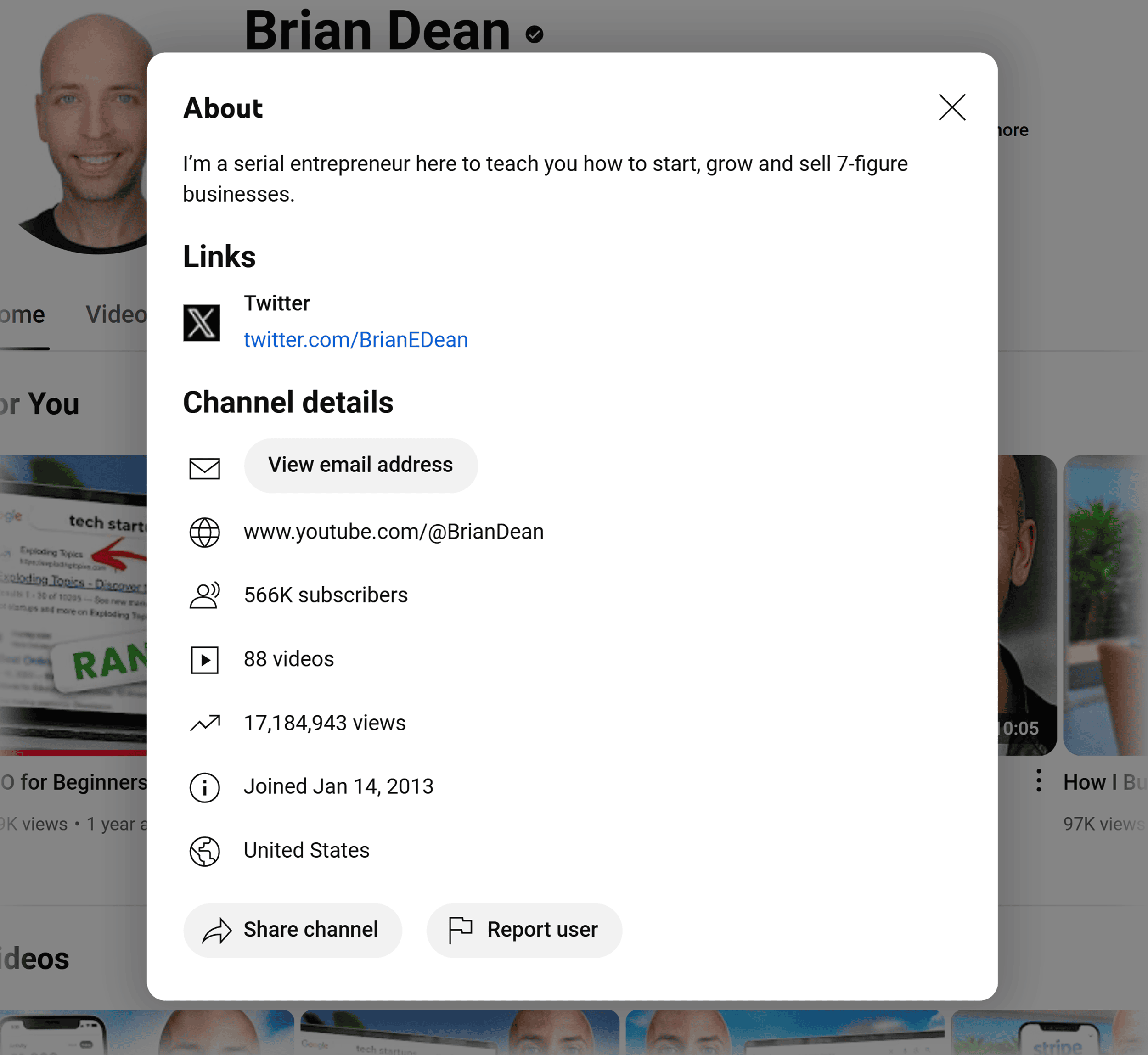 YouTube – Keywords in channel About section