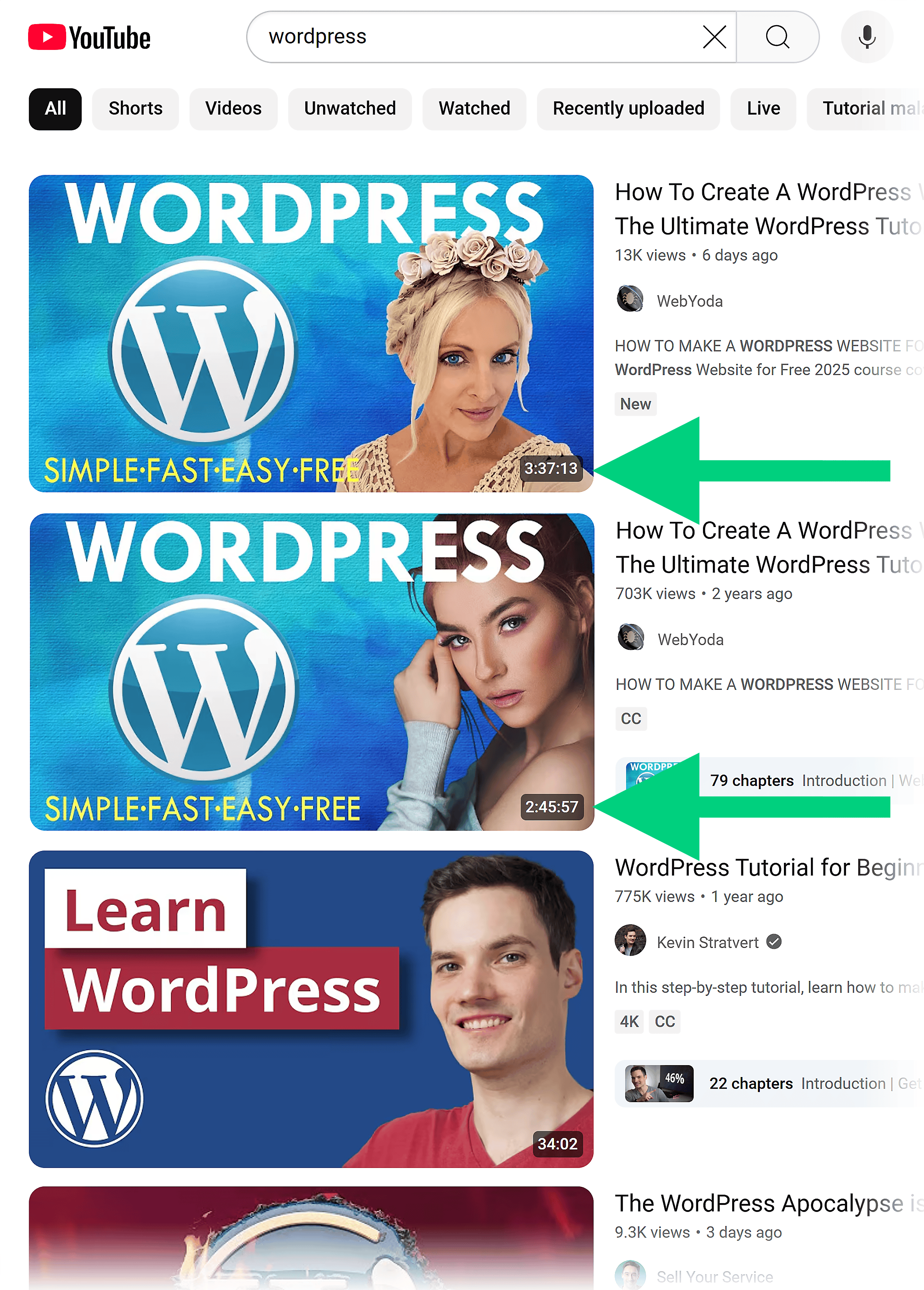 YouTube SERP – WordPress