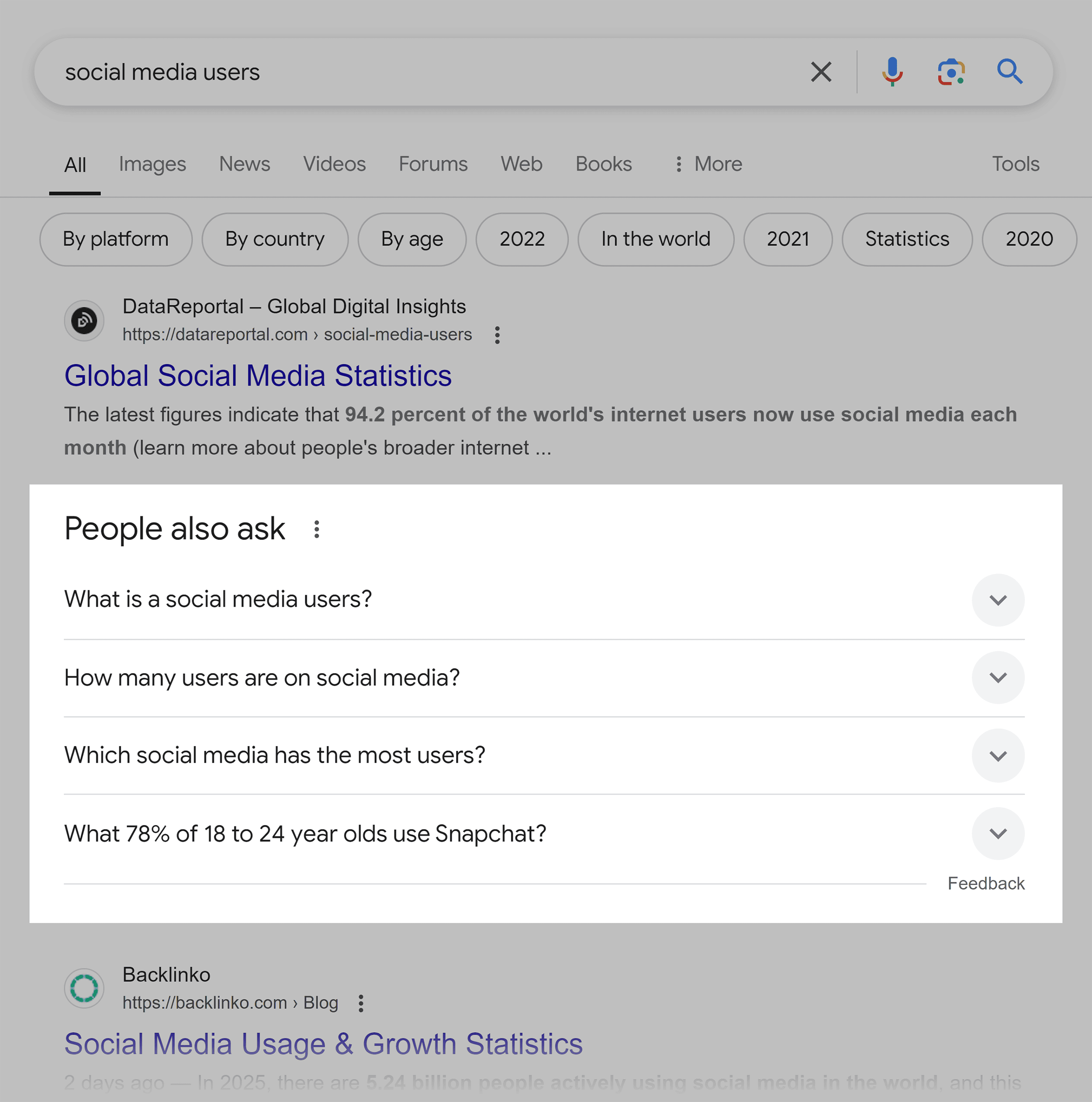Google SERP – Social Media Users – People Also Ask
