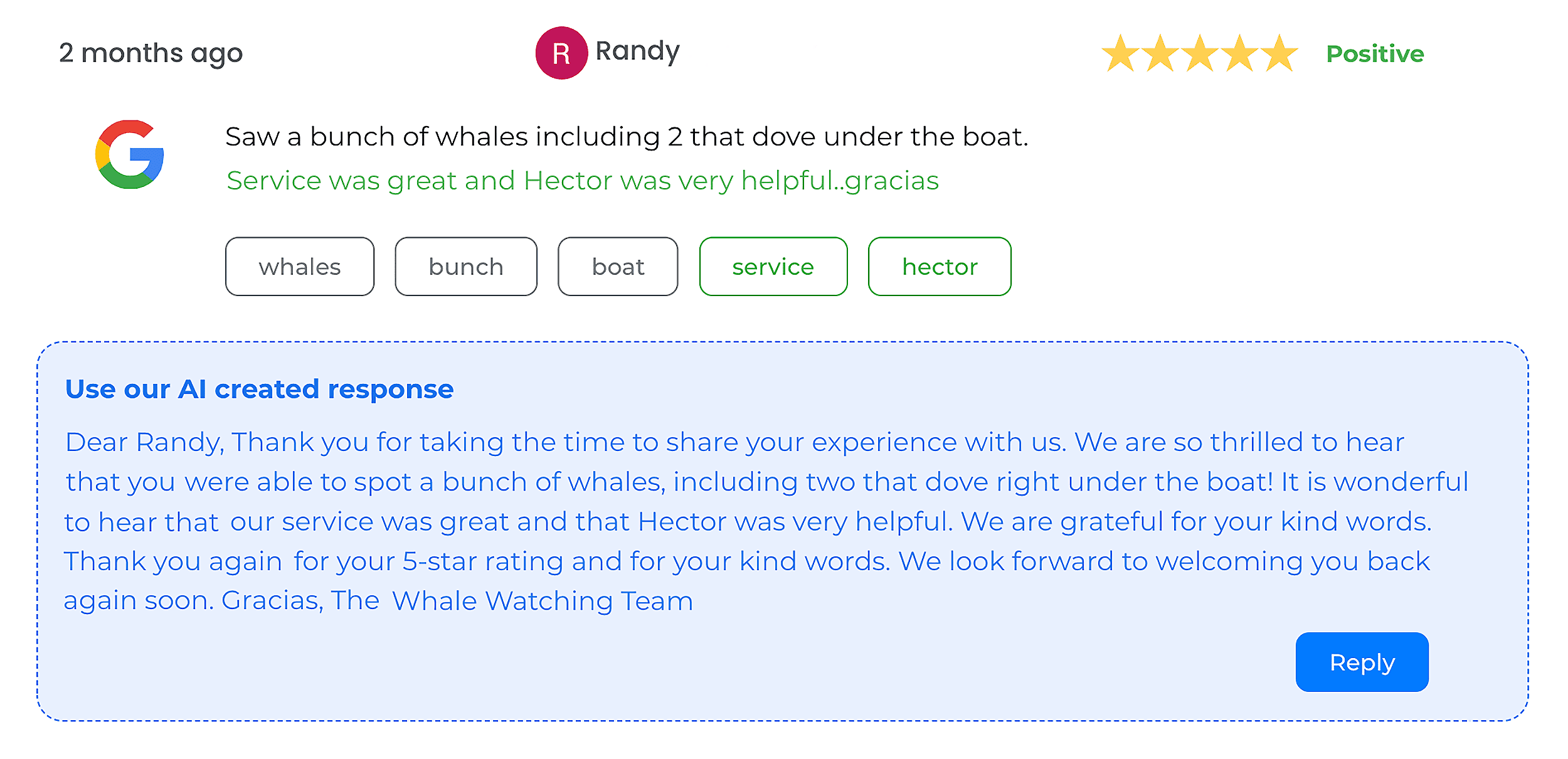 myPresences – AI review reply – Whales myPresences – AI review reply – Whales