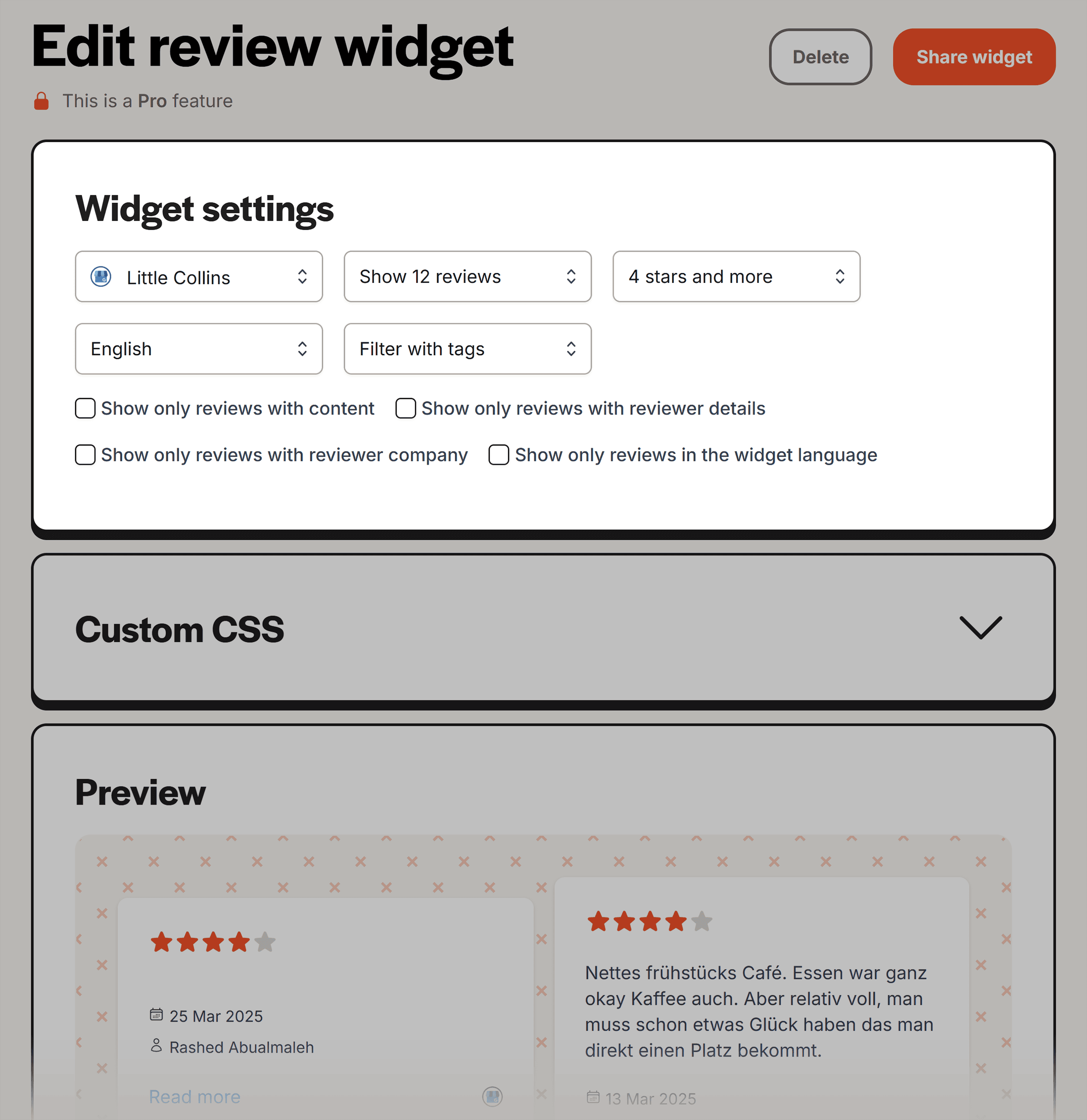 Reviewflowz – Edit review widget Reviewflowz – Edit review widget