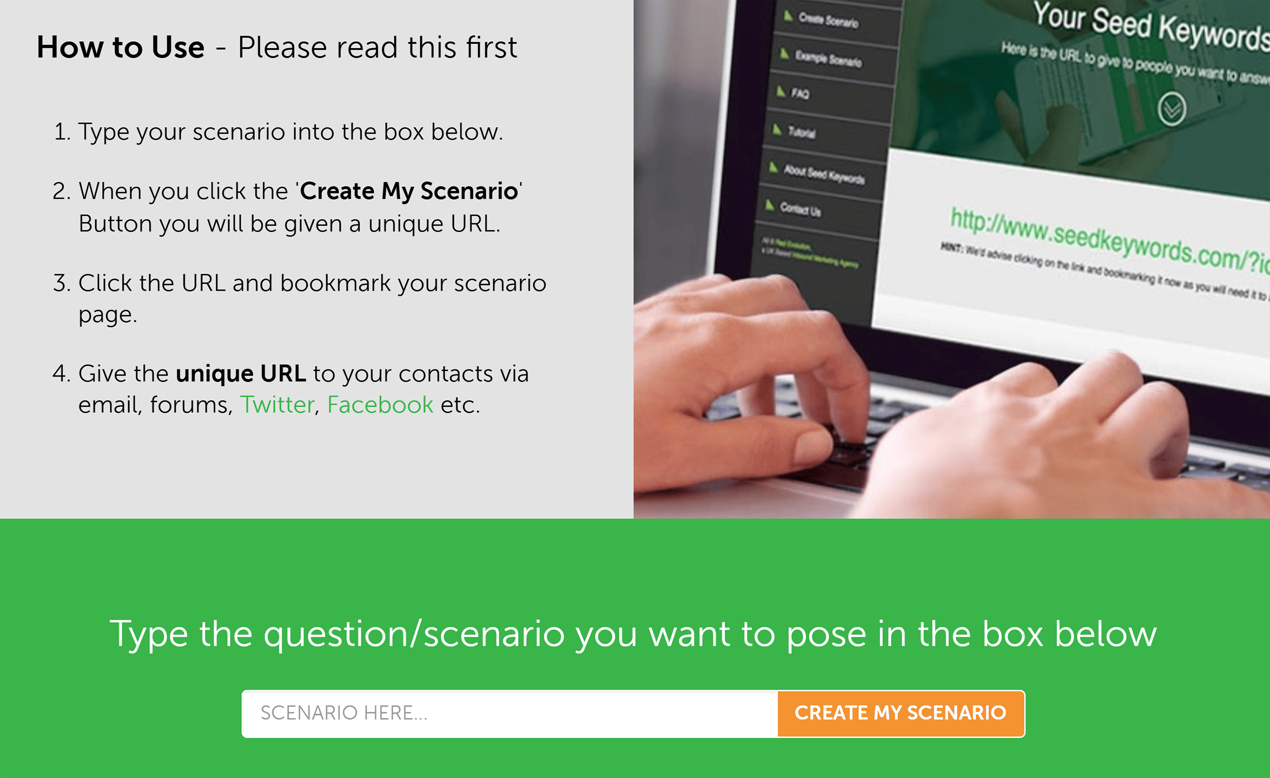 SeedKeywords – Create Scenario